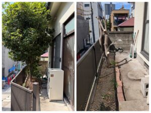 広島市南区で生い茂った木を伐採しスッキリと綺麗になった空き家の庭のビフォーアフター